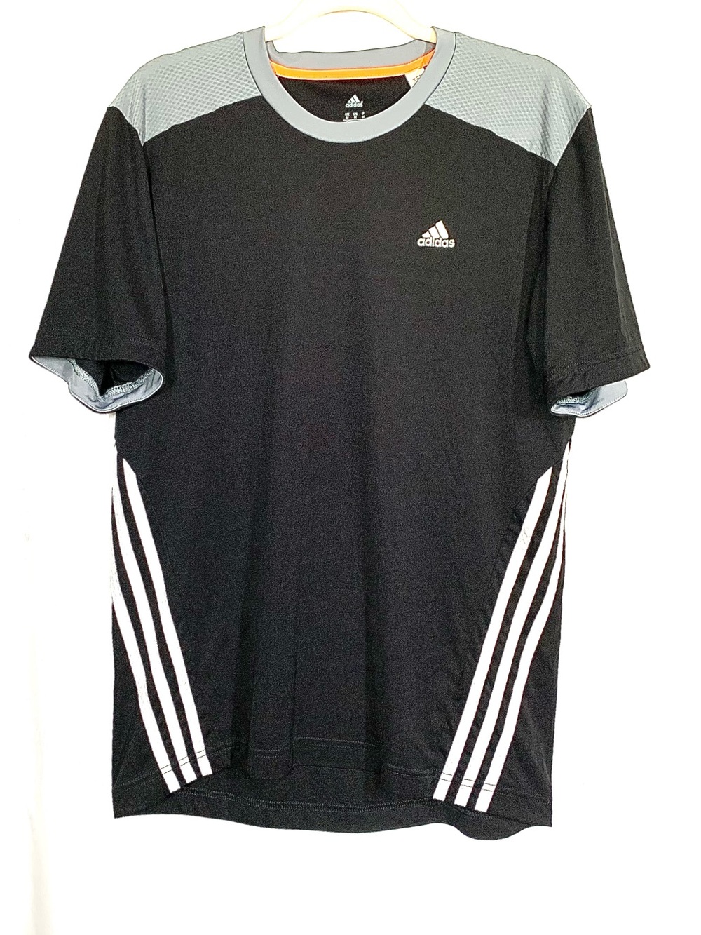 adidas Men’s Black Short-Sleeve Athletic Tee with Gray Accents Men’s Medium